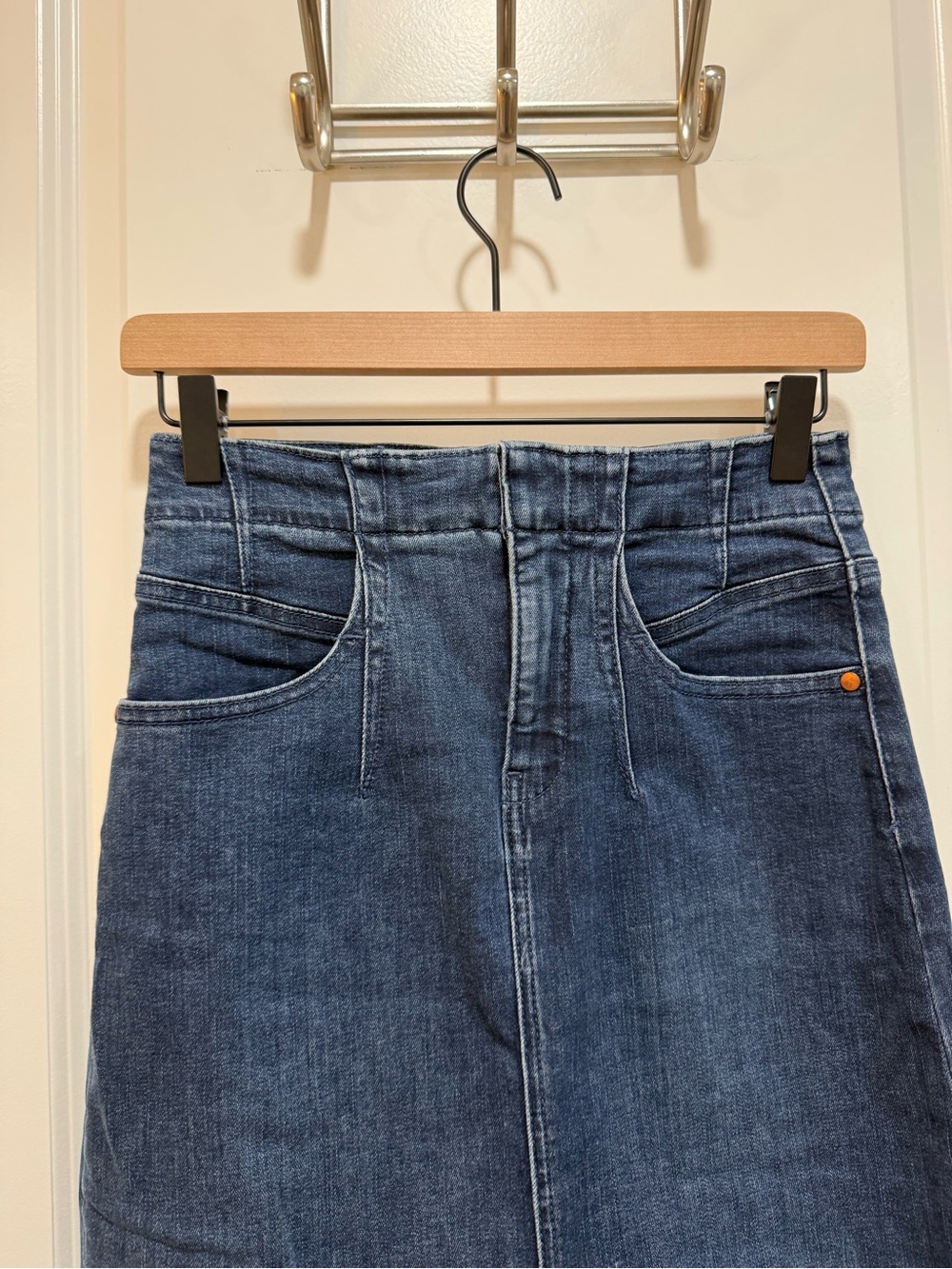 Pilcro by Anthropologie High Rise Straight Denim Midi Skirt Dark Indigo Size 4 - Picture 11 of 12
